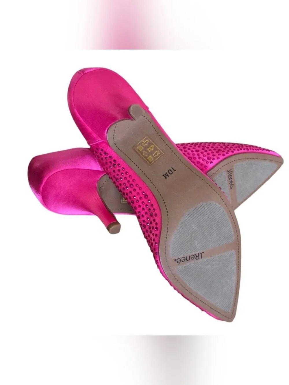 J. Renée Hot Pink Rhinestone Pointed Toe Kitten Heels 10M
